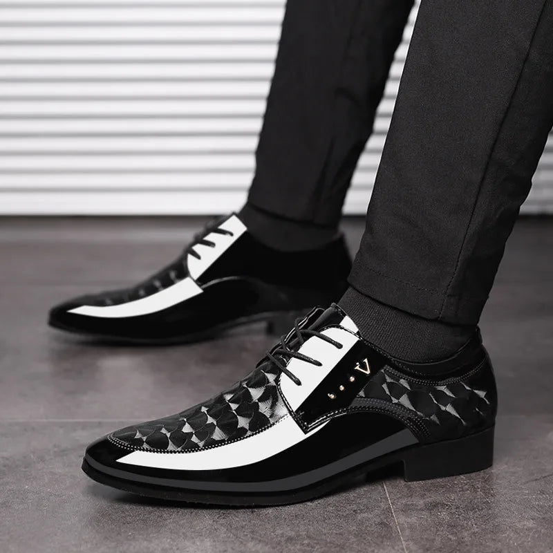 Italian Dress Mens Shoes Men Formal Shoe Black Patent Leather Men Lace Up Point Toe Business Casual Men Wedding Party Office Man