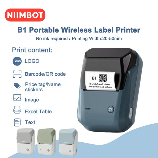 NIIMBOT B1 Label Maker Portable Handheld Thermal Printer Mini Barcode QR Code Sticker 20-50mm Paper Rolls Maker Cable Tag