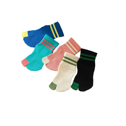 5 Pairs Children Cotton Tabi Socks | Fashion Striped Two Toe Mid-Tube Socks for Kids | Boys & Girls | tonyfinger store