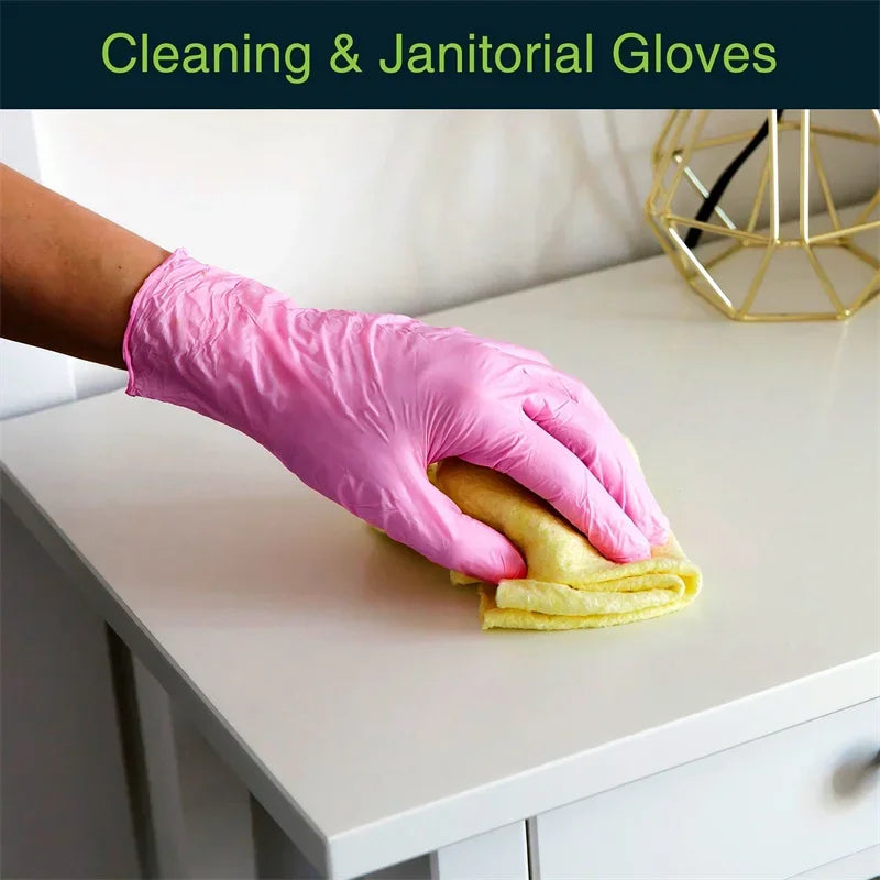 Pink Nitrile Gloves - Latex-Free, Waterproof, Anti-Static, Durable for Kitchen & Work