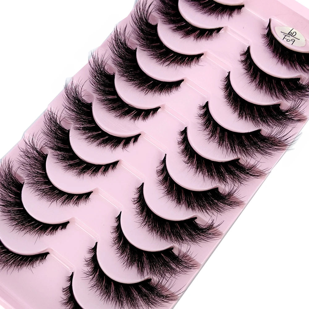 HBZGTLAD 3D Cat Eye False Lashes - 10 Pairs Fluffy Wispy Manga Eyelash Extensions