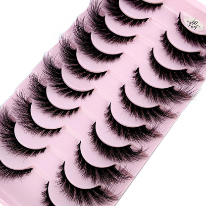 HBZGTLAD 3D Cat Eye False Lashes - 10 Pairs Fluffy Wispy Manga Eyelash Extensions