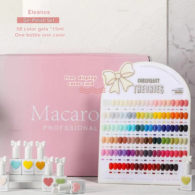 Eleanos 58 Colors Macaron Nail Gel Polish Set Full Coverage Gel Varnish Nail Salon Wholesale Marnicure UV Gel Learner Kit 15ml