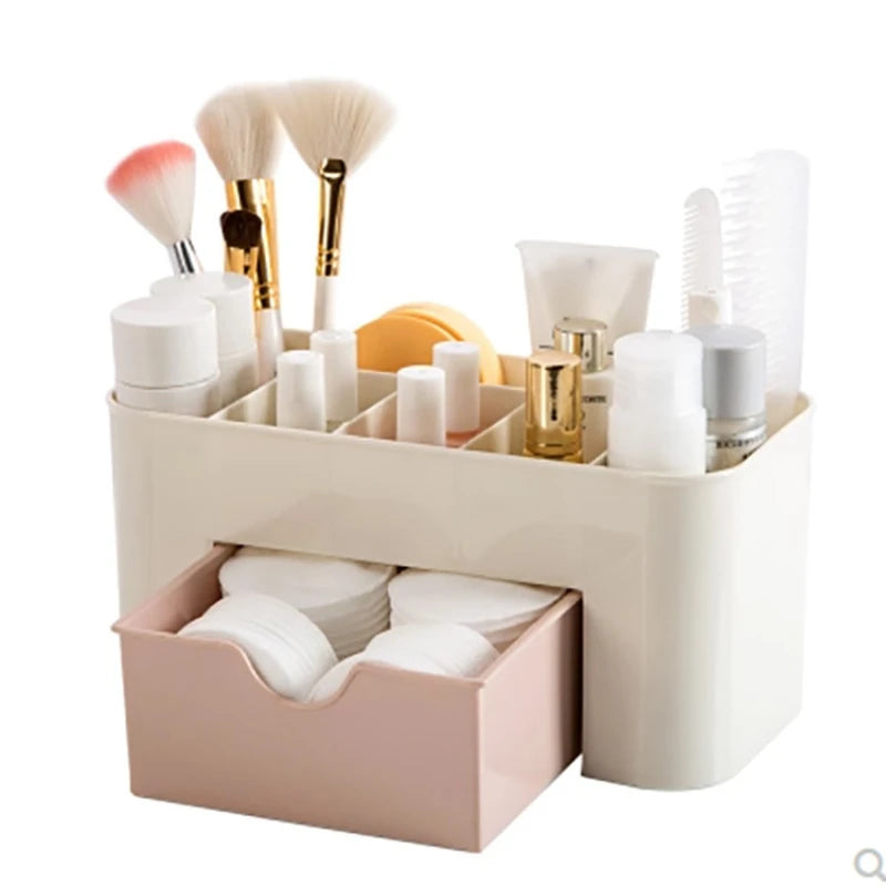 Double Layer Plastic Makeup Organizer - Cosmetic Drawers & Jewelry Display Box