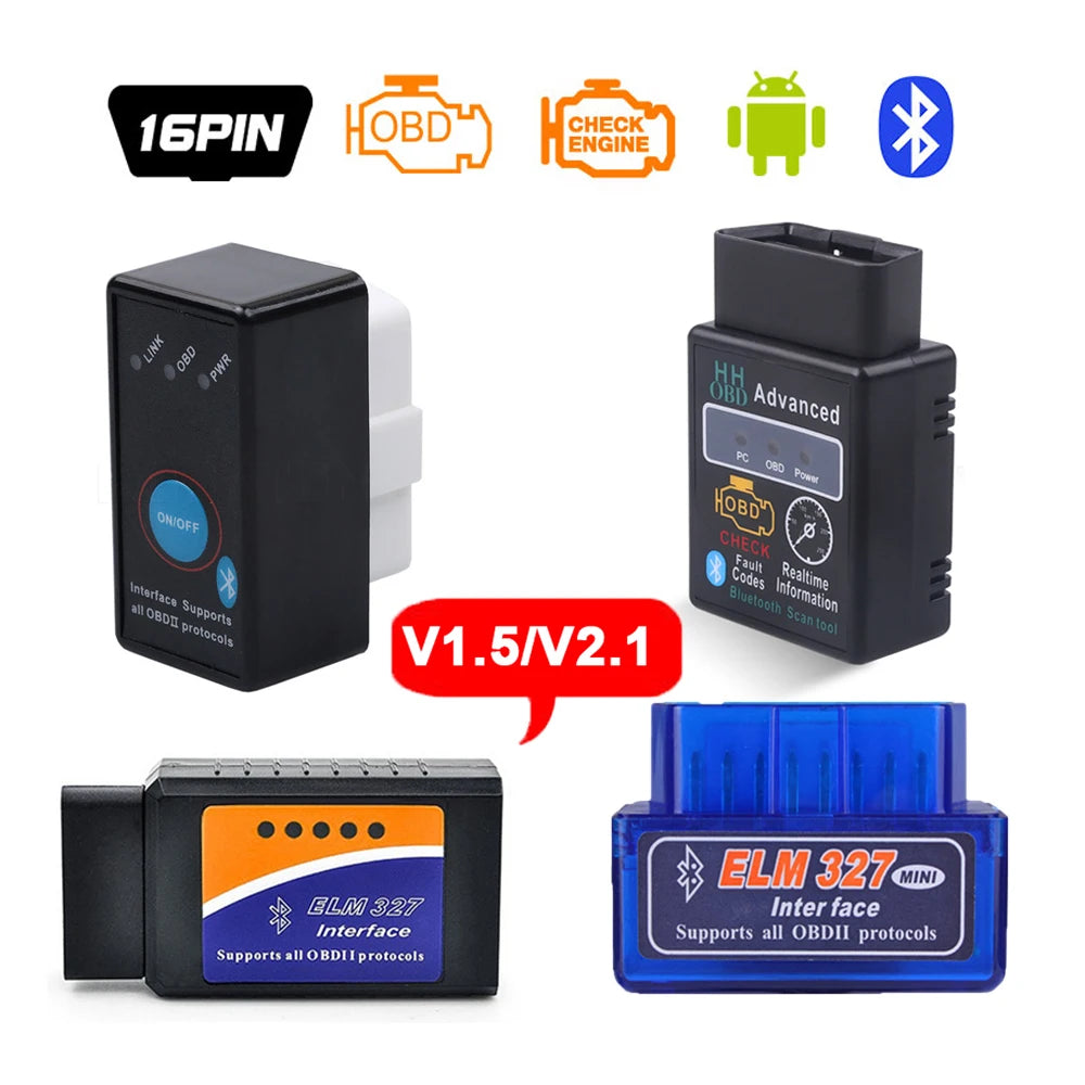 Latest Bluetooth ELM327 V2.1/V1.5 OBD Scanner for Android - Super MINI Car Diagnostic Tool