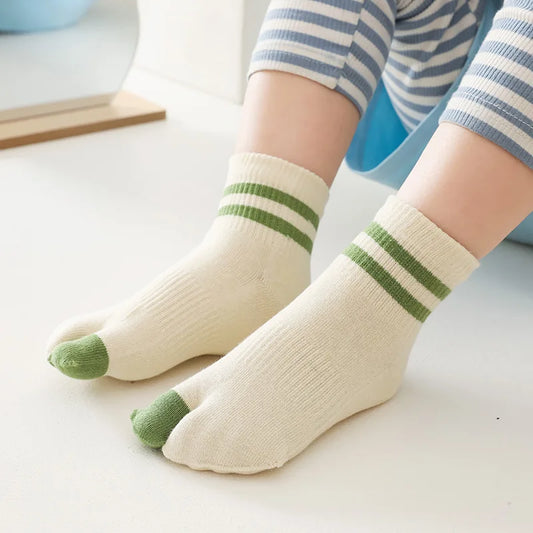 5 Pairs Children Cotton Tabi Socks | Fashion Striped Two Toe Mid-Tube Socks for Kids | Boys & Girls | tonyfinger store