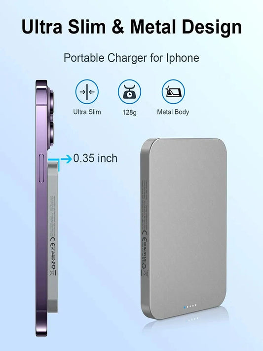 5000mAh MagSafe Wireless Power Bank for iPhone 13/12 - 15W Qi, QC 3.0