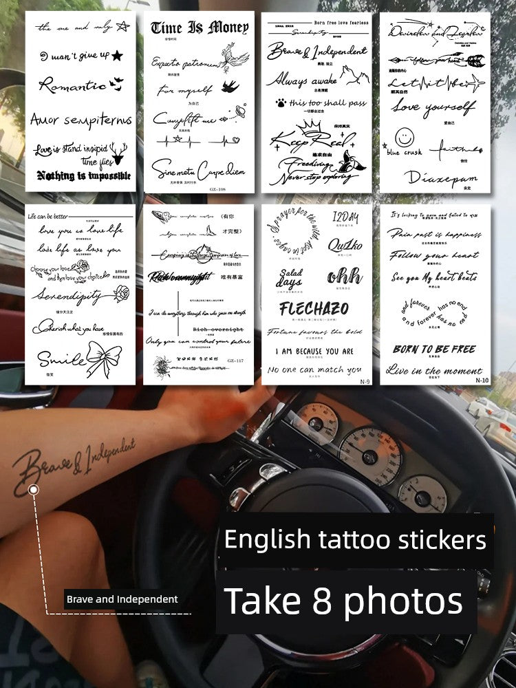 Herbal Tattoo Sticker English Text Mother and Daughter Sexy Clavicle Male Waterproof and Durable Artificial Arm Semi-Permanent Juice Trendy