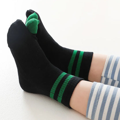 5 Pairs Children Cotton Tabi Socks | Fashion Striped Two Toe Mid-Tube Socks for Kids | Boys & Girls | tonyfinger store