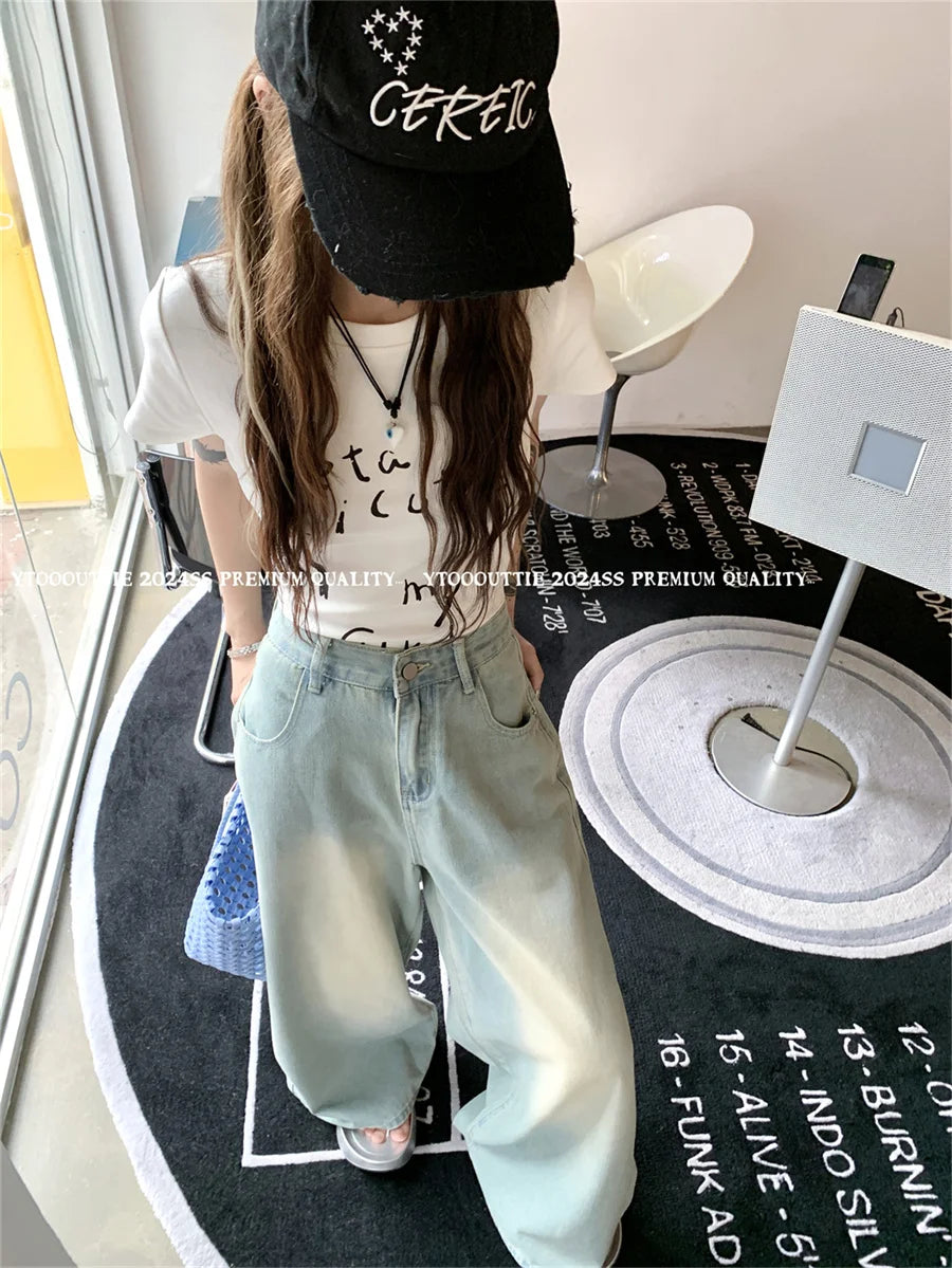 Slergiri Y2k Retro Washed Wide Leg Jeans Streetwear Women's High-waisted Loose Denim Trousers Ladies Oversize Casual Baggy Pants