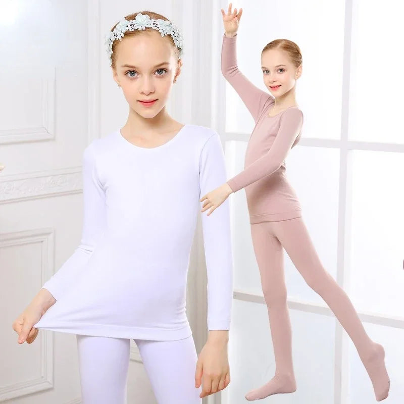 Girls Underwear Set Autumn Winter Fleece Warm Thermal Underwear for Kids Slim Dance Teen School Children Clothes Set 10 12 Years