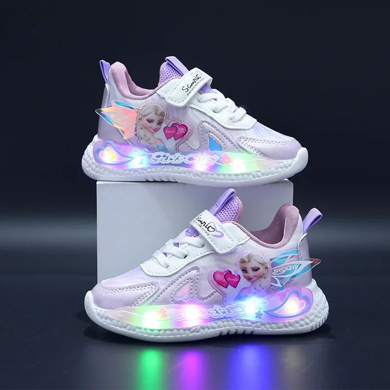 Frozen Princess New Children Shoes LED Colorful Lighted Kids Sneakers Classic Glowing Infant Girls Tennis