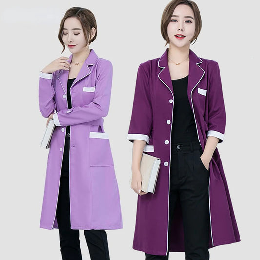 New Lab Coat High Quality Spa Uniforms Tattooist Work Clothing Scrubs Uniforms Purple Long Sleeve Beauty Salon Work Wear Summer