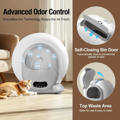 Povee Self Cleaning Litter Box, Scoop Less Automatic Cat Litter Box, Anti Pinch Kitty Litter Box with Odor Removal and APP