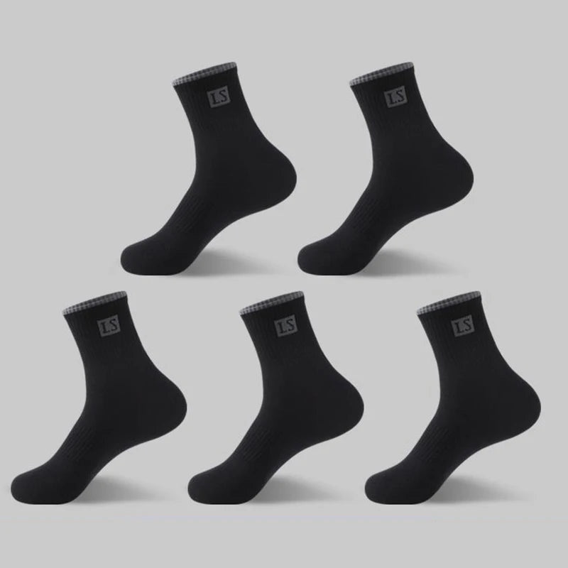 10Pcs (5 Pairs) High-Quality Men’s Cotton Socks | Breathable, Sweat-Absorbent, Deodorant | Middle Tube Crew Socks | tonyfinger store