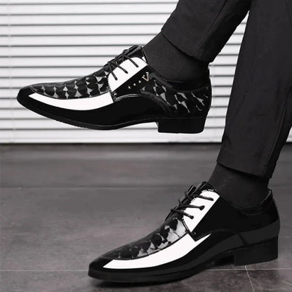 Italian Dress Mens Shoes Men Formal Shoe Black Patent Leather Men Lace Up Point Toe Business Casual Men Wedding Party Office Man