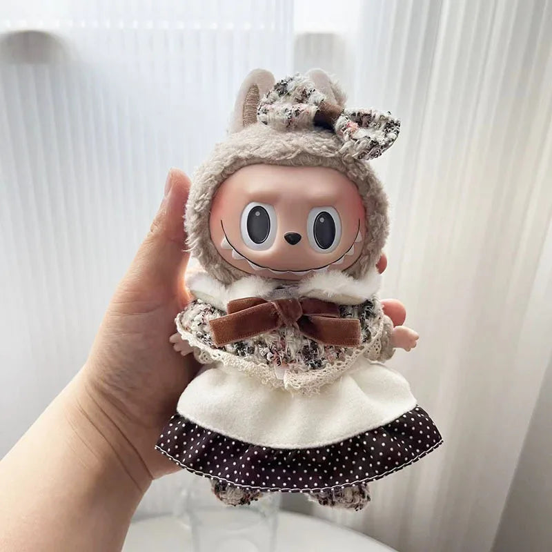 17cm Labubu Doll with Cute Clothes & Headgear | Cosplay Plush Cartoon Decor | Perfect Birthday Gift | tonyfinger store