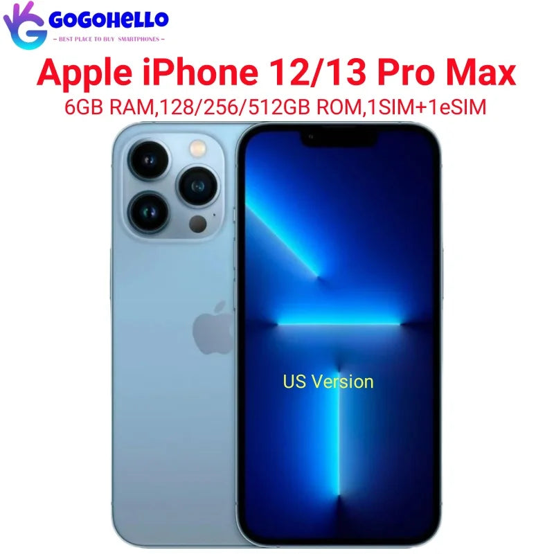 98% New Original  Apple iPhone 12/13Pro Max 128GB 256GB 512GB ROM 6GB Genuine OLED A15 iOS15 Face ID NFC Unlocked 5G Cell Phone