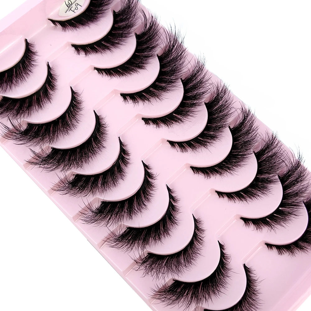 HBZGTLAD 3D Cat Eye False Lashes - 10 Pairs Fluffy Wispy Manga Eyelash Extensions