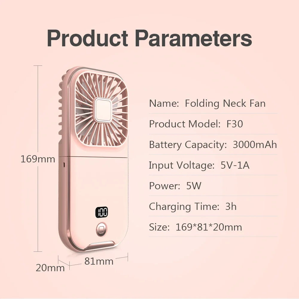 Portable USB Rechargeable Neck Fan | 4-Speed Mute Personal Air Cooler