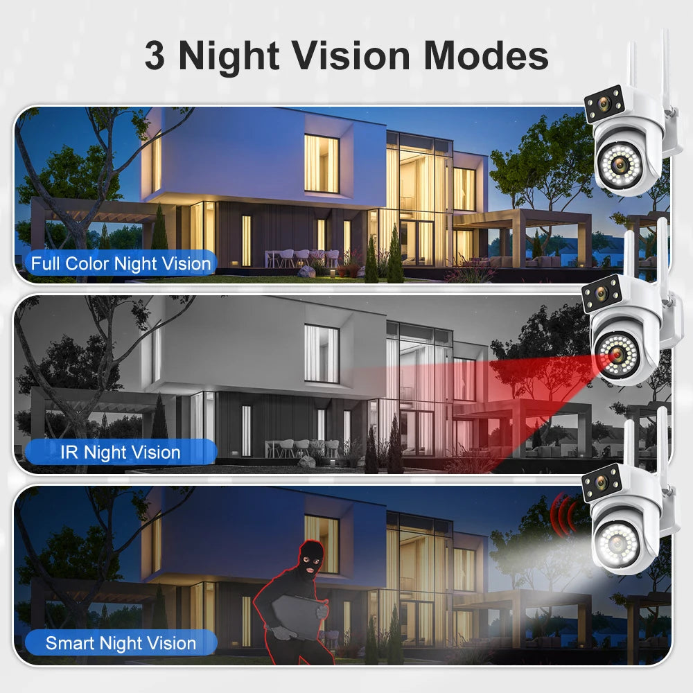 8MP 5G PTZ Dual Lens Camera Wifi IP Security Surveillance Dual Screen Video Full Color Night Vision Outdoor 6MP Cameras 8x Zoom