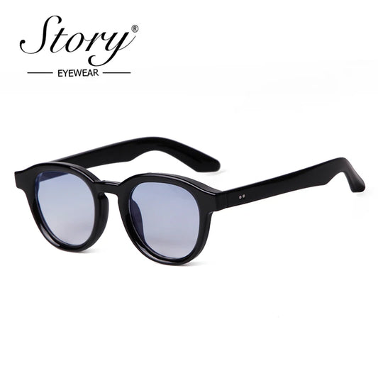 STORY Fashion Blue Round Sunglasses Women Luxury Brand Designer Trend Vintage Rivet Oversize Men Sun Glasses Gafas De Sol S77328