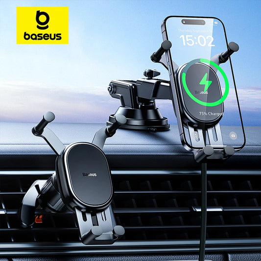 Baseus Wireless Charger Car Phone Holder Sucker for Air Vent Console Center Fast Charger 15W for Xiaomi Samsung Car Stand Mount