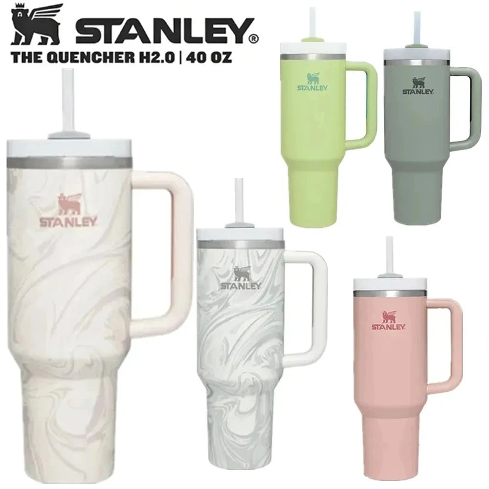 Stanley Quencher Tumbler with Straw Lid 40oz Stainless Steel Coffee Thermos Cup Double Wall Vacuum Insulated Car Travel Mugs