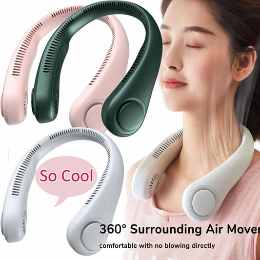 Portable Bladeless Neck Fan - Hands-Free, USB Rechargeable for Summer Travel & Sports