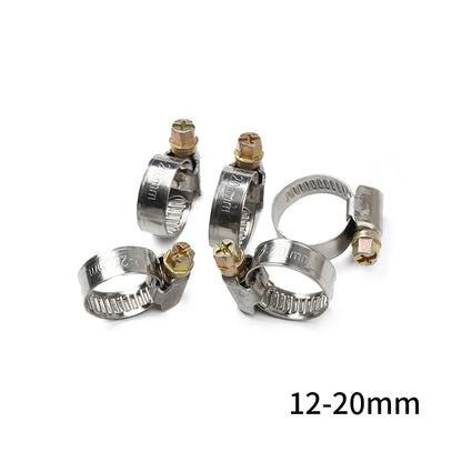 5-Pack Stainless Steel Hose Clamps | 8-80mm Anti-Oxidation Worm Drive Clips for Fuel & Water Pipes