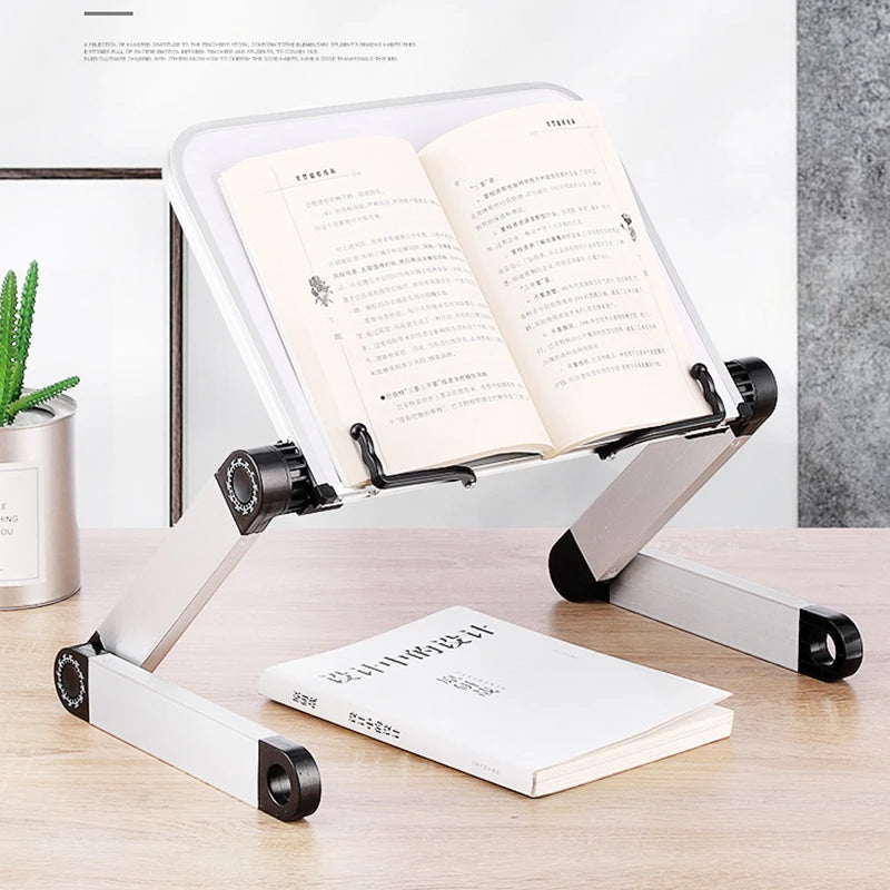 Adjustable Music Book Stand Ergonomic Bed Book Holder with Paper Clip Lightweight Aluminum Reading Holder