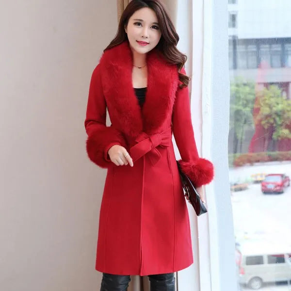 Woolen coat winter coat women Korean version of the self-cultivation large fur collar jackets Wool-Coat Jacket Parka