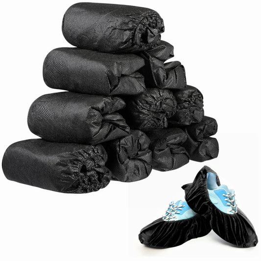 100-Pack Black Non-Slip Disposable Shoe Covers for Indoor & Outdoor Use