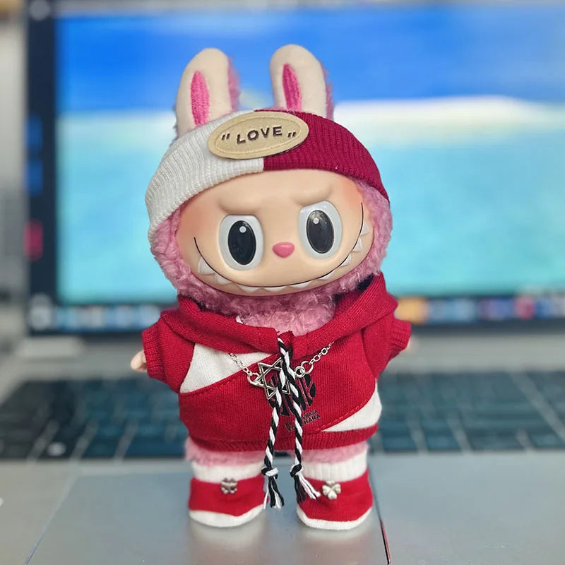 17cm Labubu Doll with Cute Clothes & Headgear | Cosplay Plush Cartoon Decor | Perfect Birthday Gift | tonyfinger store