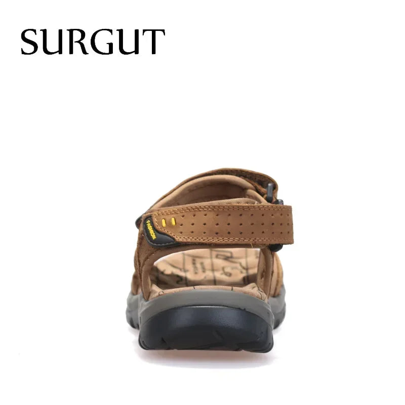 SURGUT Hot Sale New Fashion Summer Leisure Beach Men Shoes High Quality Leather Sandals The Big Yards Men's Sandals Size 38-48