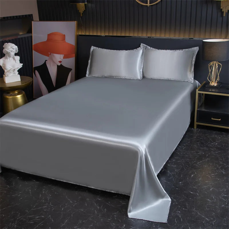 Luxury Flat Sheet Solid Color Satin Bed Sheet Soft Comfortable Bedsheet High-End Bedding Sheet