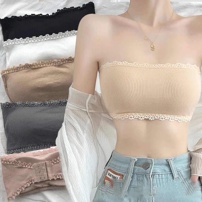 Summer Strapless Women Bras Back Lace Sexy Chest Tops Seamless Breathable Underwea Brassiere Solid Invisible Chest Wraps Bra