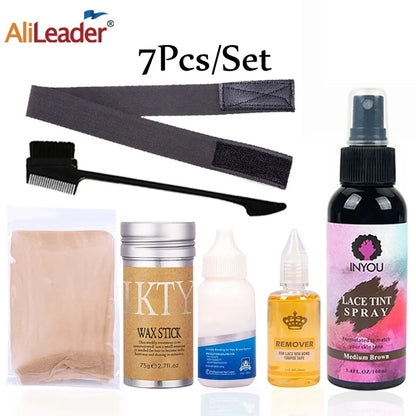 Lace Glue Remover + Lace Tint Spray And Wax Stick And Hair Band For Wig + Hd Stocking Cap +Edge Control Brush For Lace Front Wig