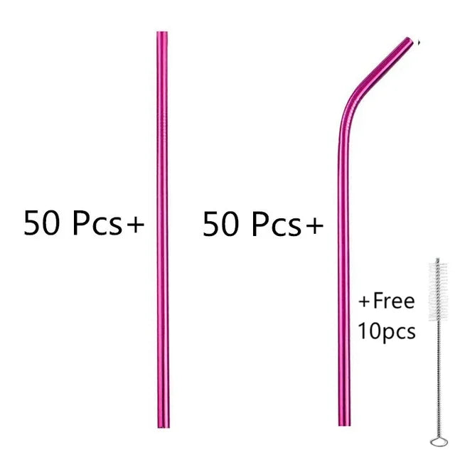 100pcs Reusable 304 Stainless Steel Straws | Colorful Eco-Friendly Metal Drinking Straws for Bar & Party | tonyfinger store