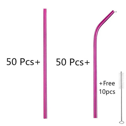 100pcs Reusable 304 Stainless Steel Straws | Colorful Eco-Friendly Metal Drinking Straws for Bar & Party | tonyfinger store