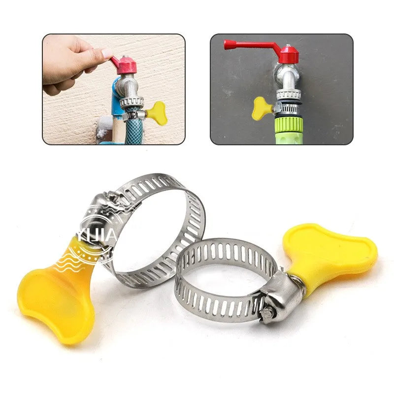 Adjustable Yellow Handle Hose Clamps (8-32mm) - Stainless Steel Butterfly Clips