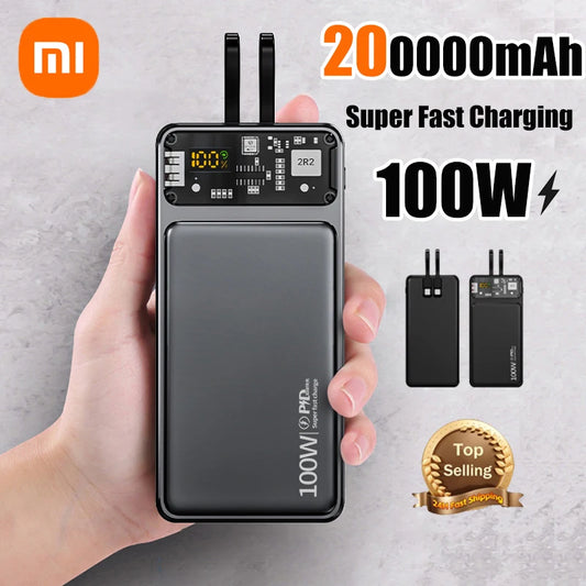 Xiaomi Large Capacity Power Bank With Cables 100W Super Fast Charging Powerbank Portable For iPhone Samsung External Battery