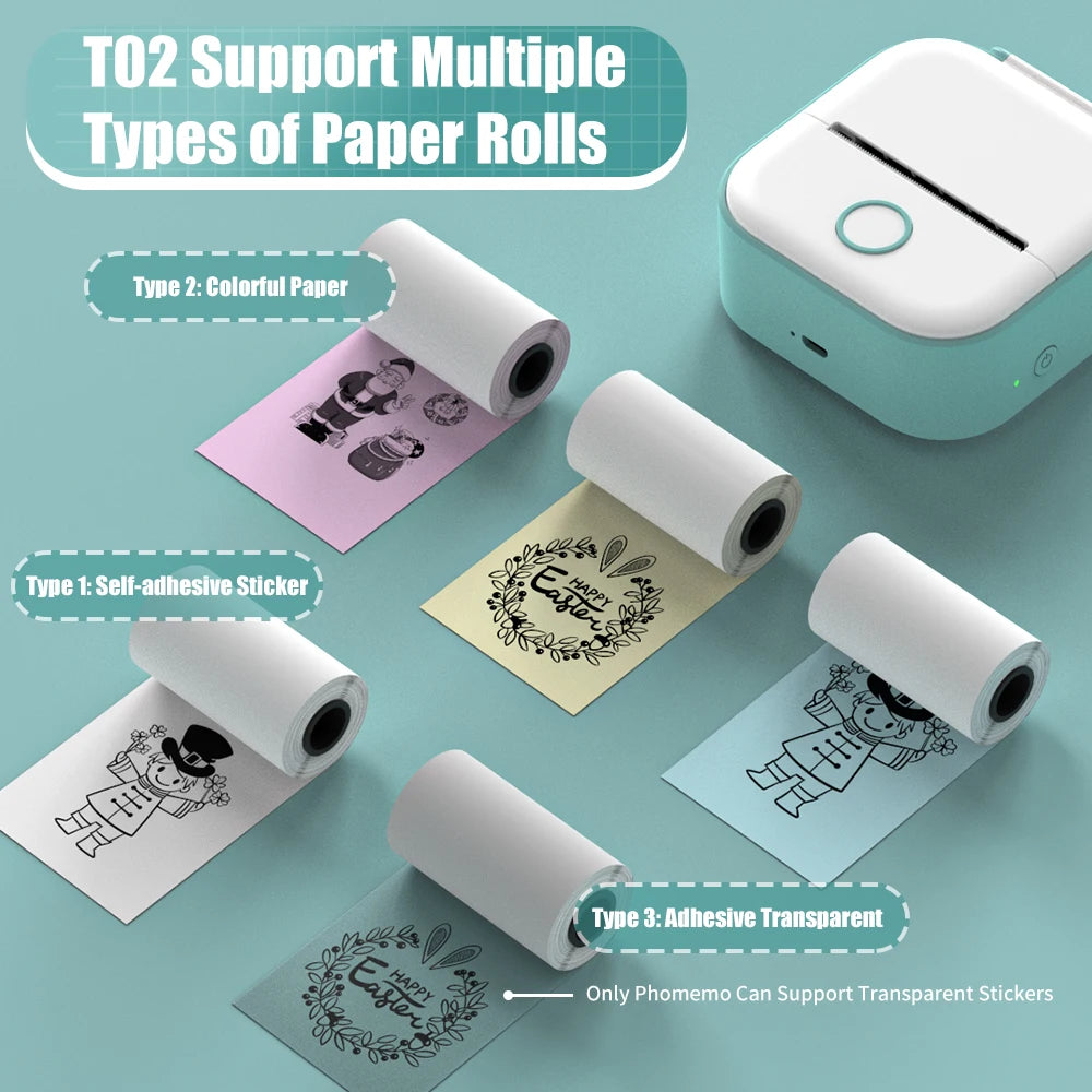 Phomemo T02 Portable Mini Printer Thermal Pocket Printer Self-adhesive Stickers Use for DIY,Journal impresora termica portatil