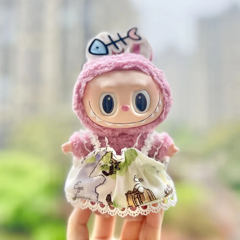 17cm Labubu Doll with Cute Clothes & Headgear | Cosplay Plush Cartoon Decor | Perfect Birthday Gift | tonyfinger store