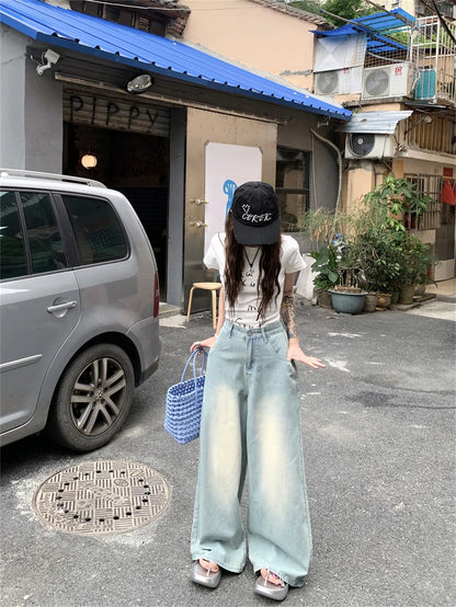 Slergiri Y2k Retro Washed Wide Leg Jeans Streetwear Women's High-waisted Loose Denim Trousers Ladies Oversize Casual Baggy Pants