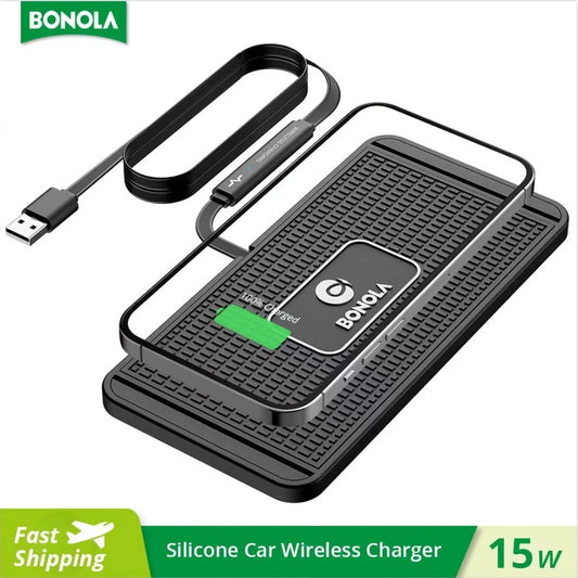 Bonola Car Wireless Charger: Qi Charging Pad for iPhone 12-15, Samsung, Huawei