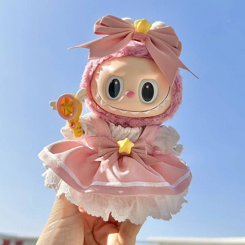 17cm Labubu Doll with Cute Clothes & Headgear | Cosplay Plush Cartoon Decor | Perfect Birthday Gift | tonyfinger store