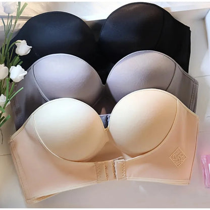 Women Strapless Push Up Bra Front Closure Bralette Invisible Bras Underwear Lingerie 1/2 Cup Seamless Brassiere ABC Cup