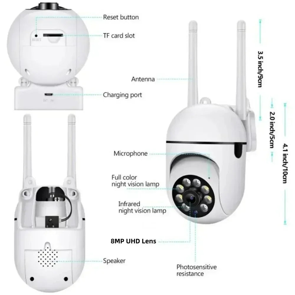 8MP PTZ Wireless Outdoor Security Camera with AI Tracking, 4X Zoom, Two-Way Audio, and Color Night Vision