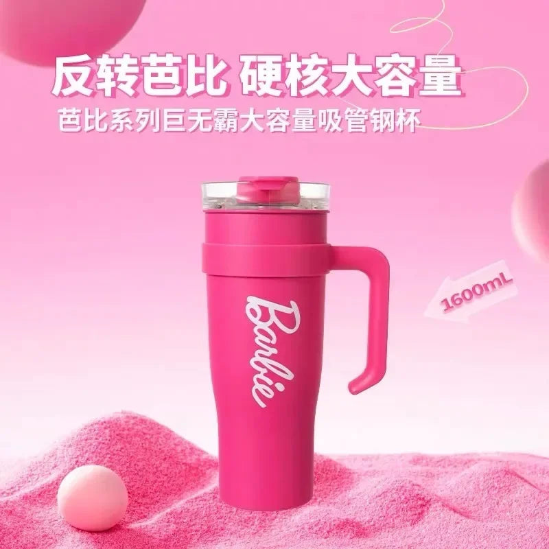 MINISO Barbie co-branded 1600ML large-capacity stainless steel water cup Thermal insulation to keep cold pink girls water bottle